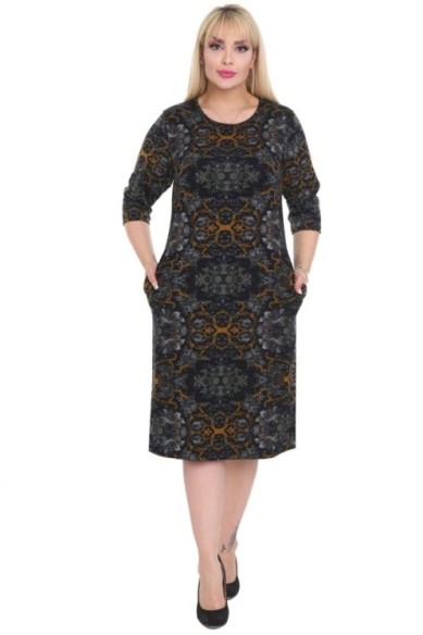 Tamsi suknelė su raštais