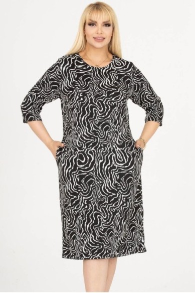 Raštuota suknelė su kišenėmis