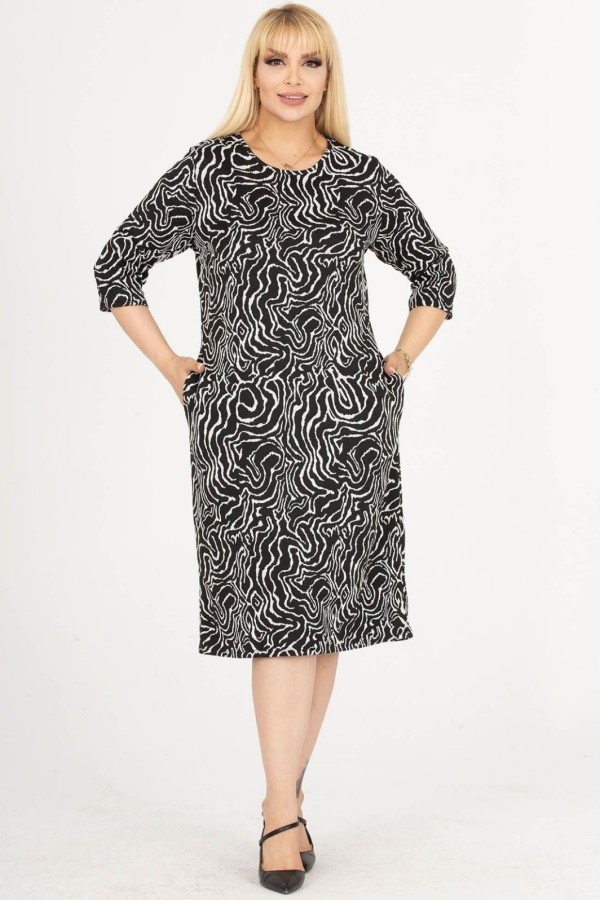 Raštuota suknelė su kišenėmis