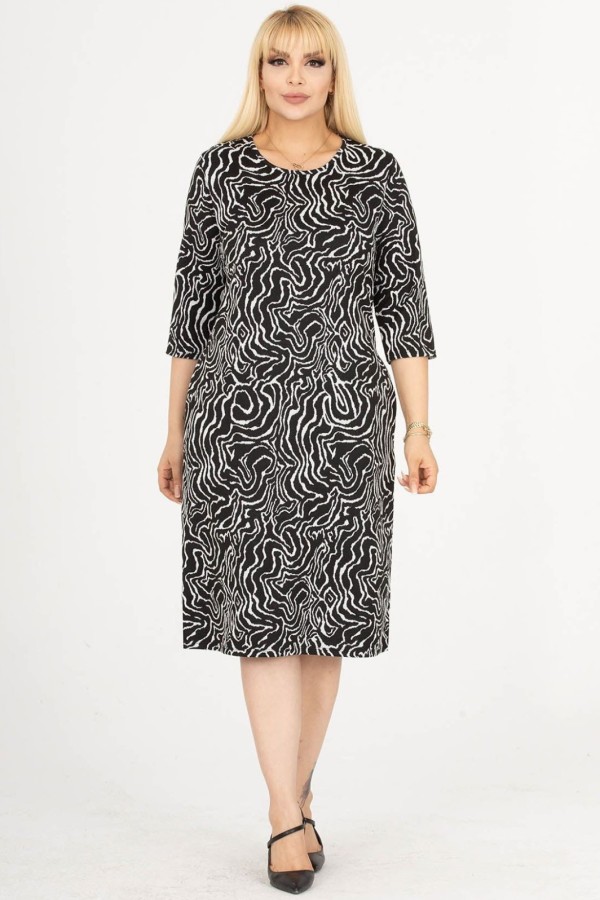 Raštuota suknelė su kišenėmis