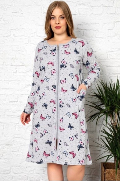 Medvilnės chalatas su kišenėmis ir užtrauktuku