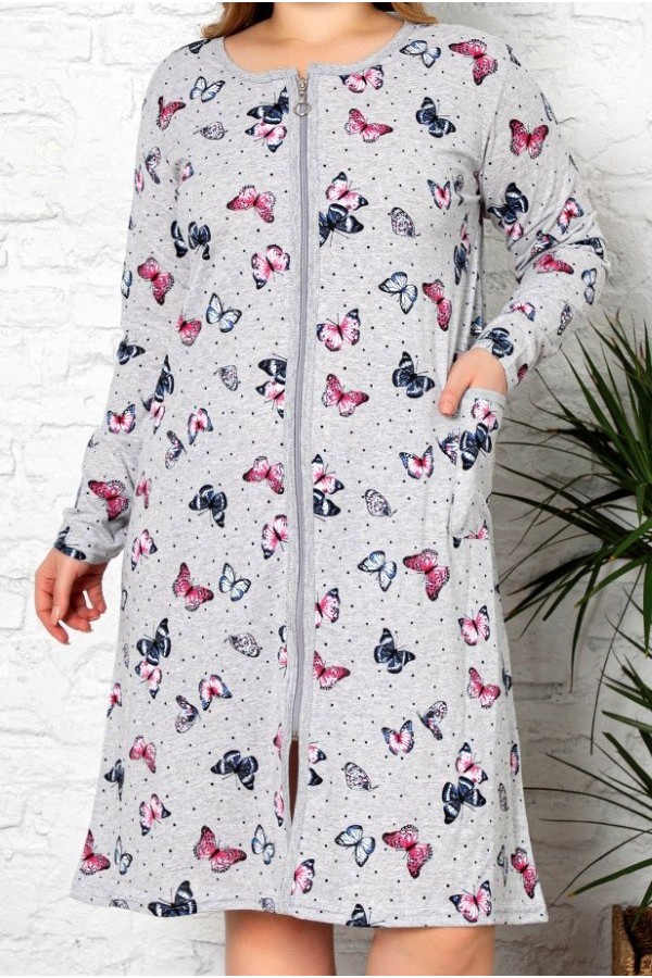 Medvilnės chalatas su kišenėmis ir užtrauktuku