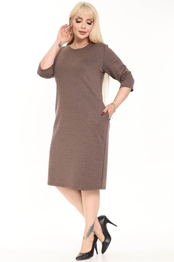 Ruda suknelė su kišenėmis