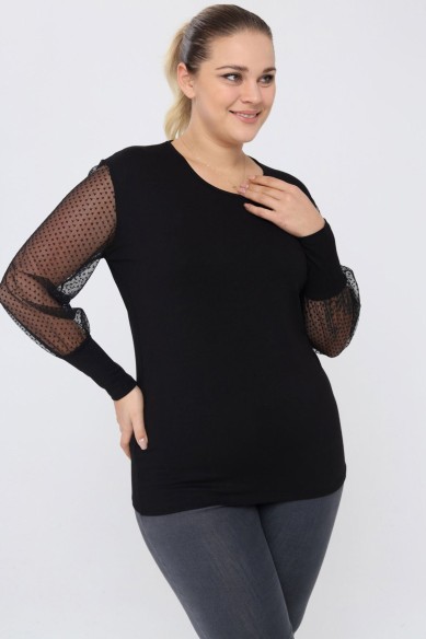 Juoda moterų palaidinė apvalia iškirpte