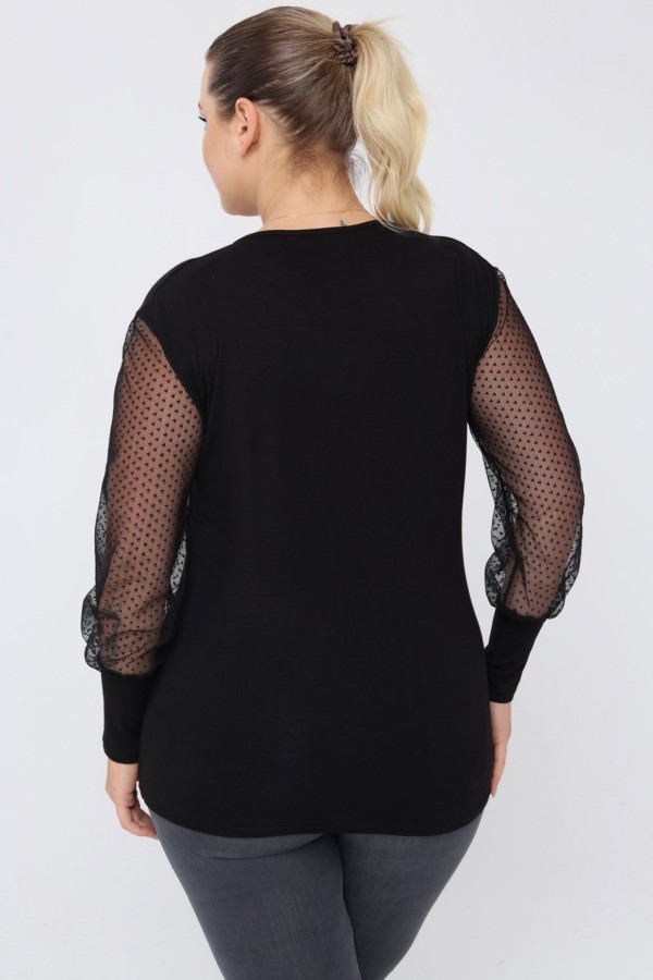 Juoda moterų palaidinė apvalia iškirpte