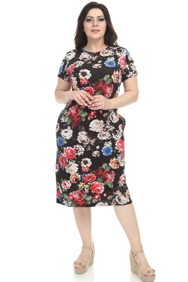 Gėlėta viskozės suknelė vasarai