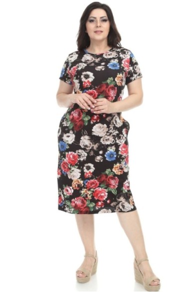 Gėlėta viskozės suknelė vasarai