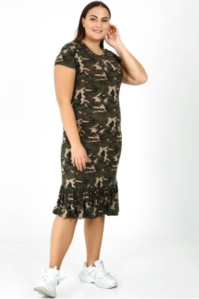 Kamufliažinė suknelė su raukiniais
