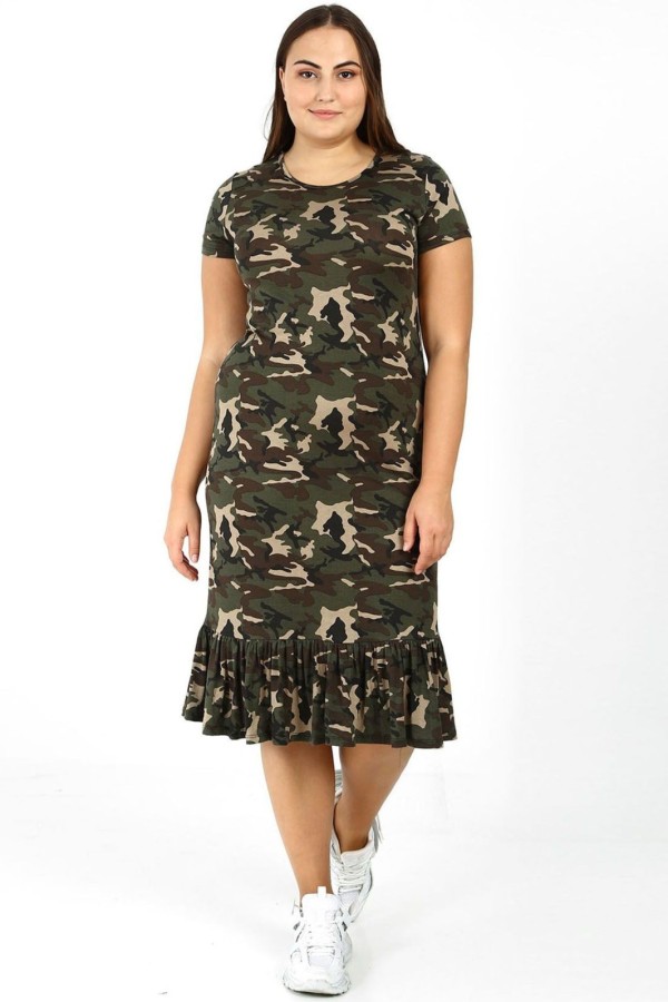 Kamufliažinė suknelė su raukiniais
