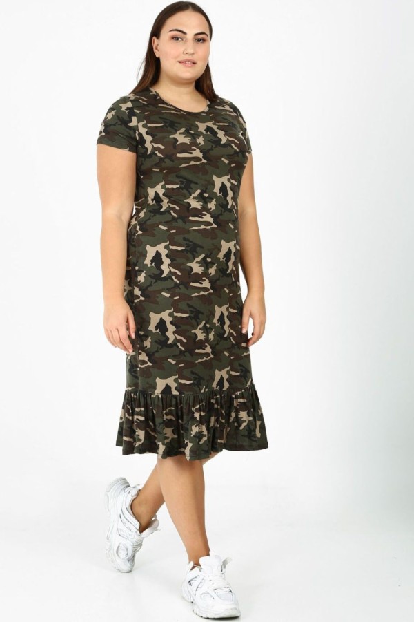 Kamufliažinė suknelė su raukiniais
