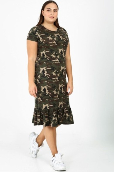 Kamufliažinė suknelė su raukiniais
