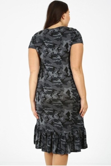 Pilka kamufliažinė suknelė su raukiniais