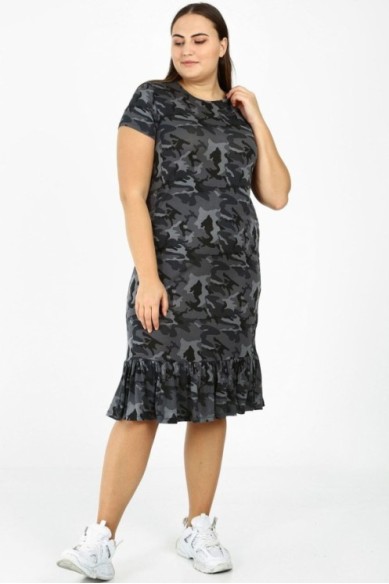 Pilka kamufliažinė suknelė su raukiniais