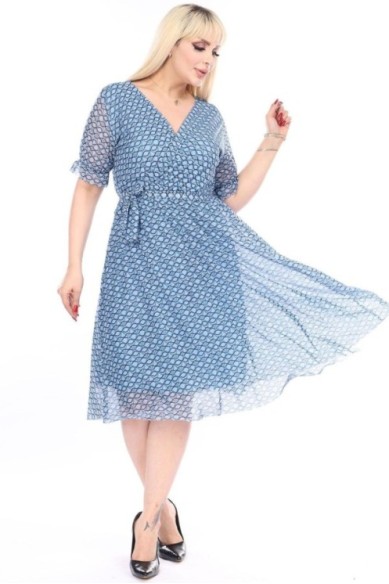 Žydra suknelė trumpomis rankovėmis