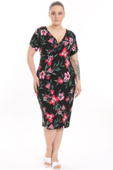 Gėlėta suknelė trumpomis rankovėmis