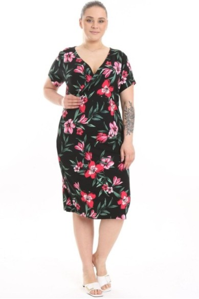 Gėlėta suknelė trumpomis rankovėmis