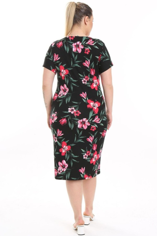 Gėlėta suknelė trumpomis rankovėmis