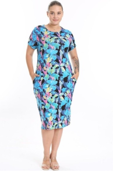 Marga suknelė trumpomis rankovėmis