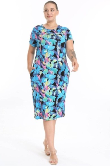 Marga suknelė trumpomis rankovėmis