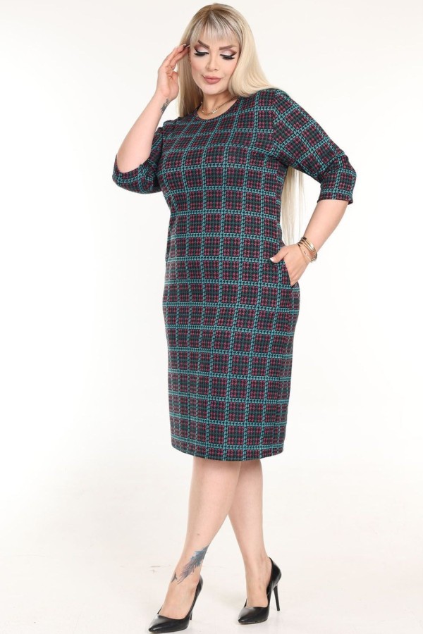 Klasikinė languota suknelė su kišenėmis