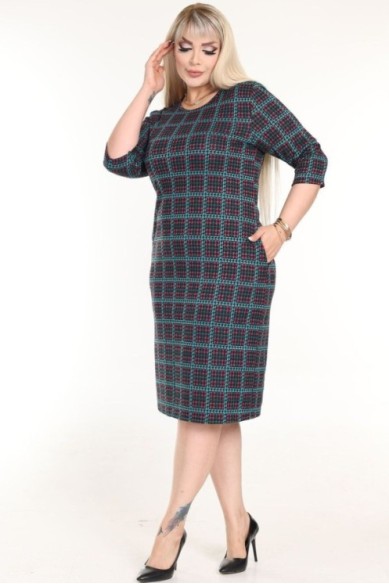 Klasikinė languota suknelė su kišenėmis