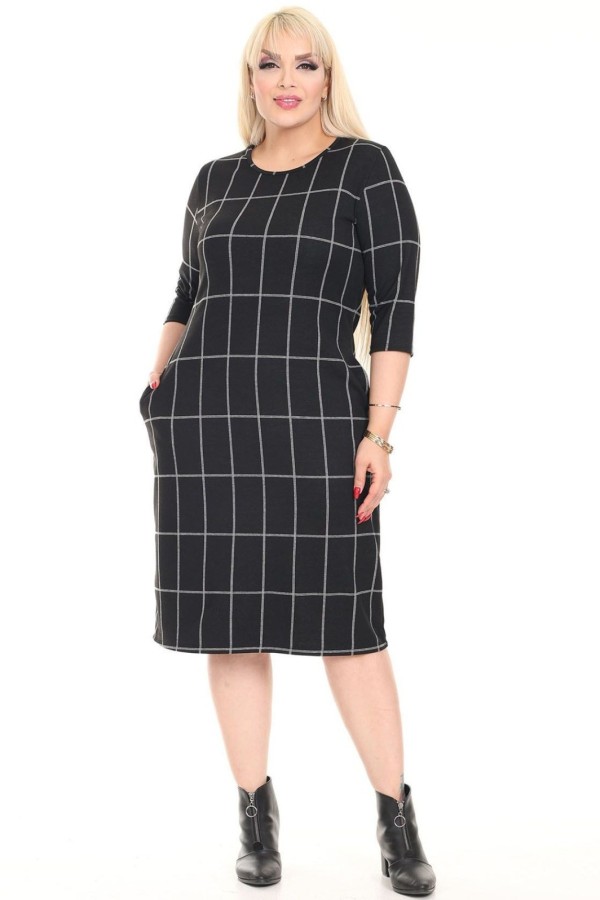 Klasikinė languota suknelė su kišenėmis