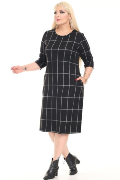 Klasikinė languota suknelė su kišenėmis