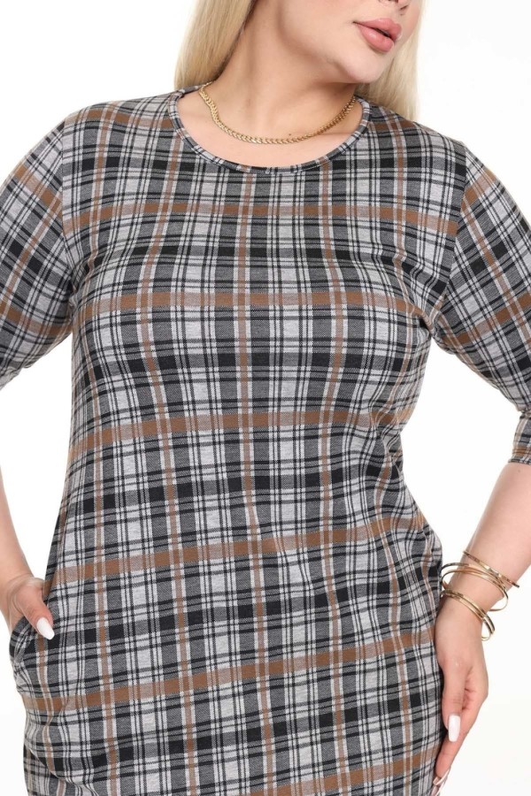 Klasikinė languota suknelė su kišenėmis