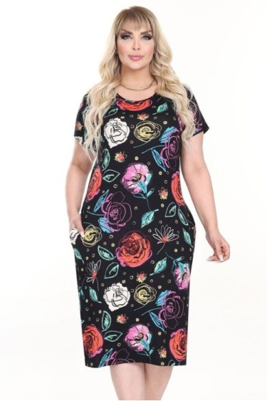 Raštuota suknelė trumpomis rankovėmis