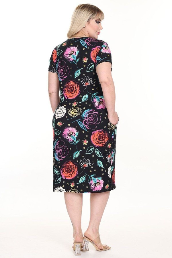 Raštuota suknelė trumpomis rankovėmis