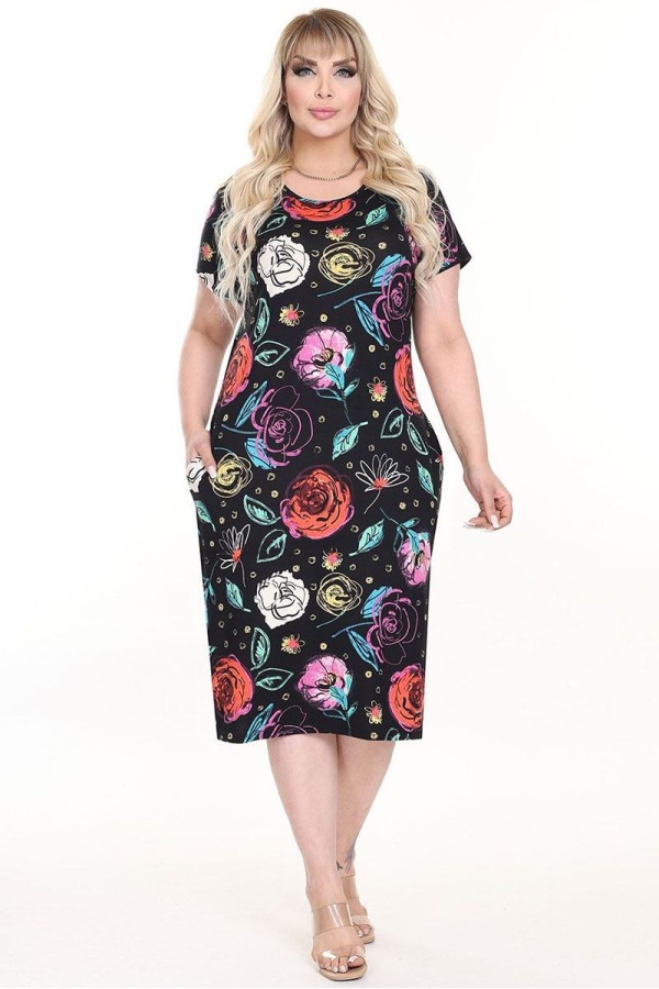 Raštuota suknelė trumpomis rankovėmis