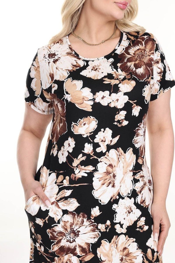 Gėlėta vasarinė suknelė trumpomis rankovėmis