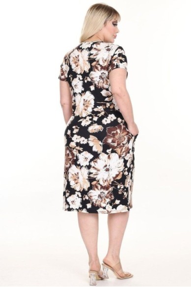 Gėlėta vasarinė suknelė trumpomis rankovėmis