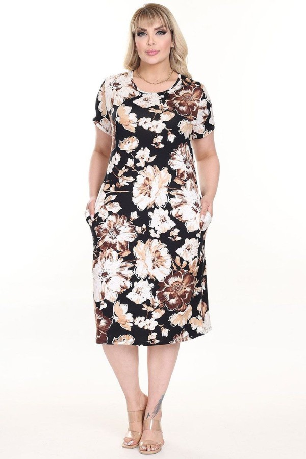 Gėlėta vasarinė suknelė trumpomis rankovėmis