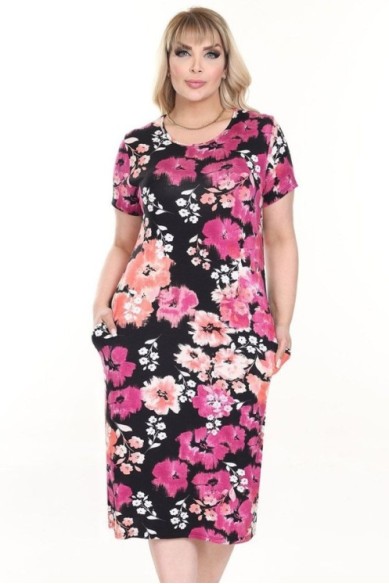 Gėlėta vasarinė suknelė trumpomis rankovėmis