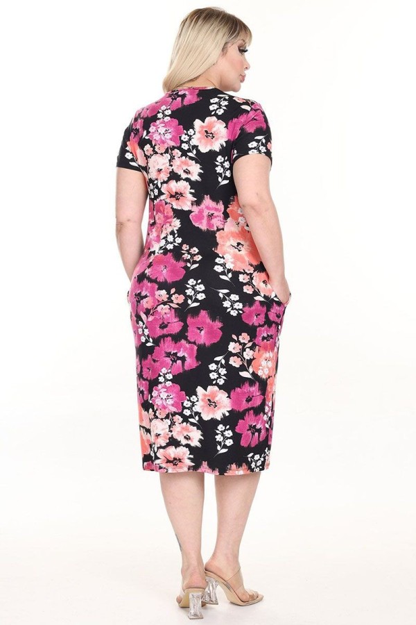 Gėlėta vasarinė suknelė trumpomis rankovėmis