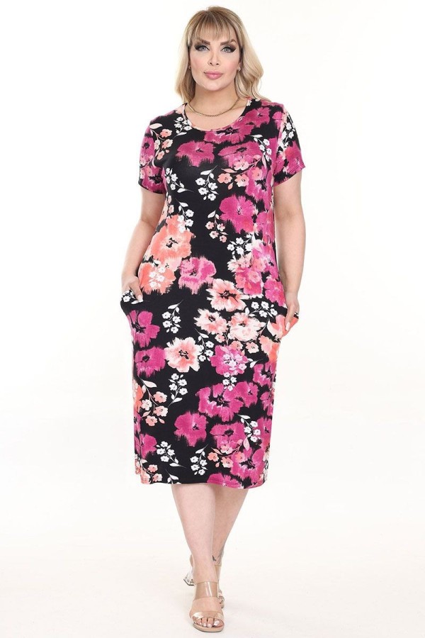 Gėlėta vasarinė suknelė trumpomis rankovėmis