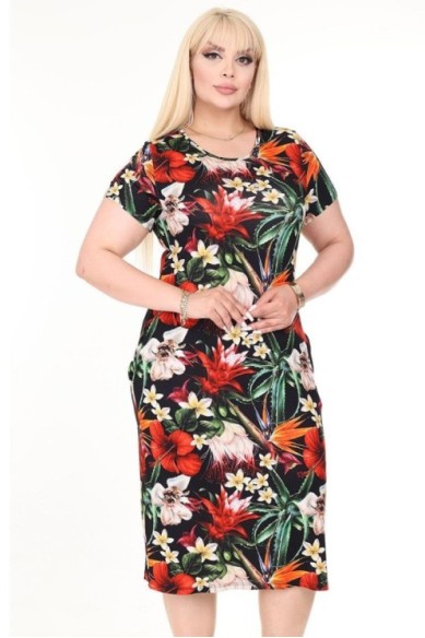 Gėlėta vasarinė suknelė trumpomis rankovėmis