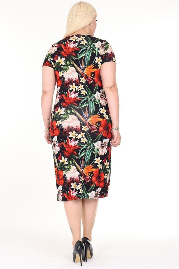 Gėlėta vasarinė suknelė trumpomis rankovėmis