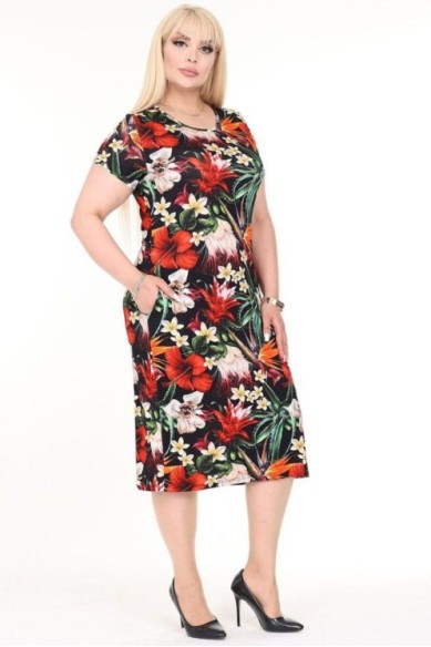 Gėlėta vasarinė suknelė trumpomis rankovėmis