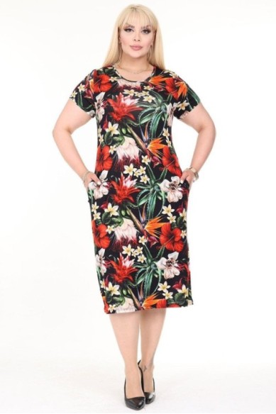 Gėlėta vasarinė suknelė trumpomis rankovėmis