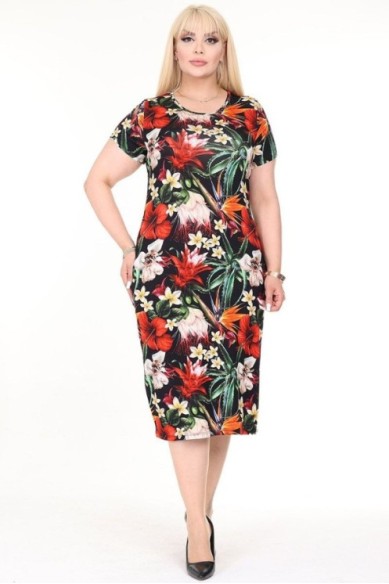 Gėlėta vasarinė suknelė trumpomis rankovėmis