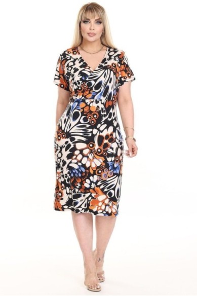 Raštuota suknelė trumpomis rankovėmis