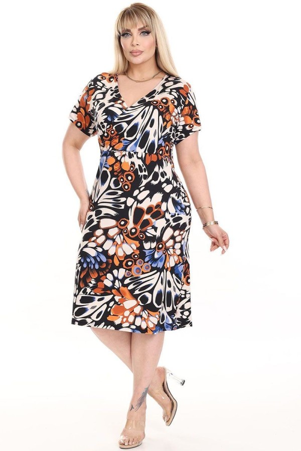 Raštuota suknelė trumpomis rankovėmis