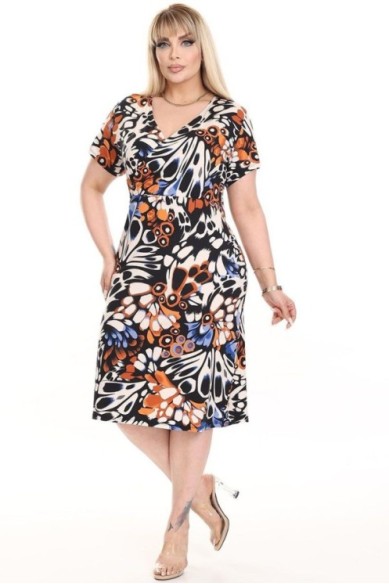 Raštuota suknelė trumpomis rankovėmis