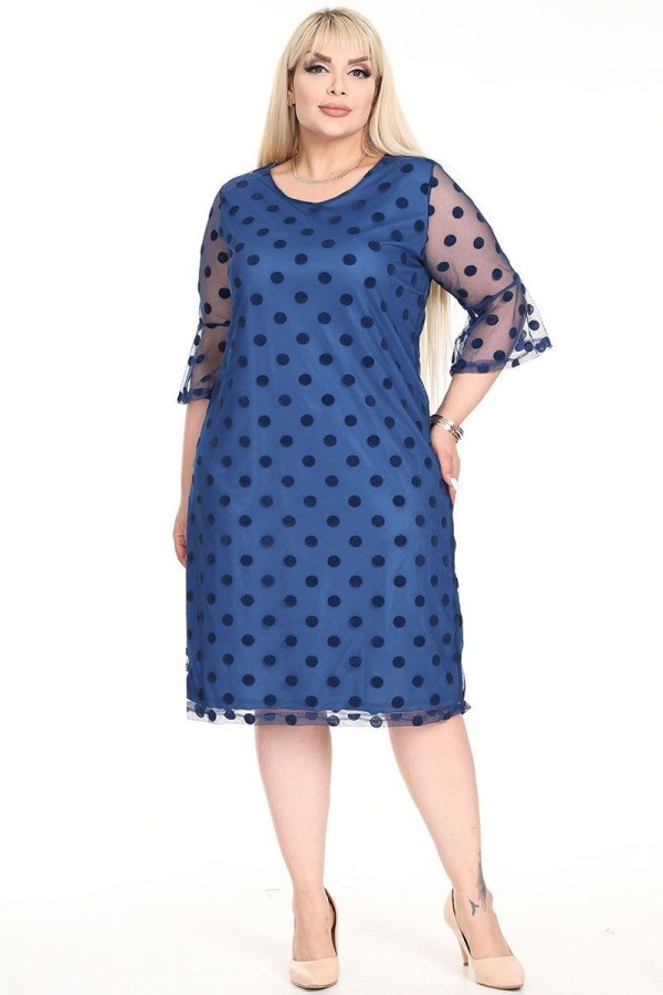 Mėlyna suknelė su rutuliukais