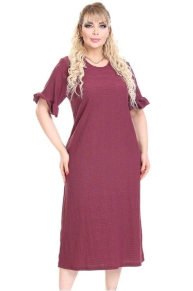 Bordo spalvos suknelė trumpomis rankovėmis