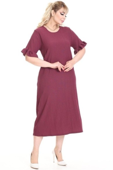 Bordo spalvos suknelė trumpomis rankovėmis