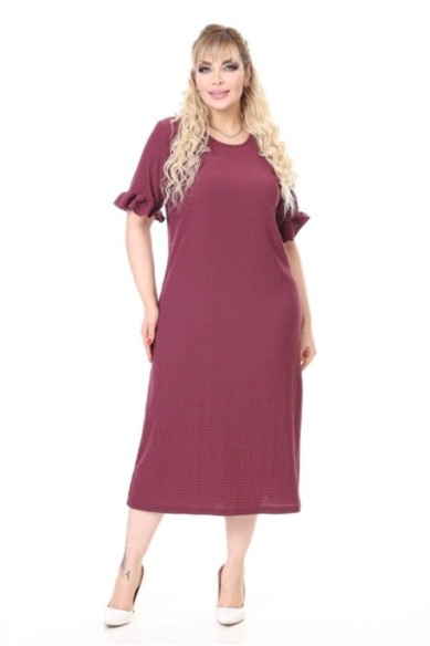 Bordo spalvos suknelė trumpomis rankovėmis