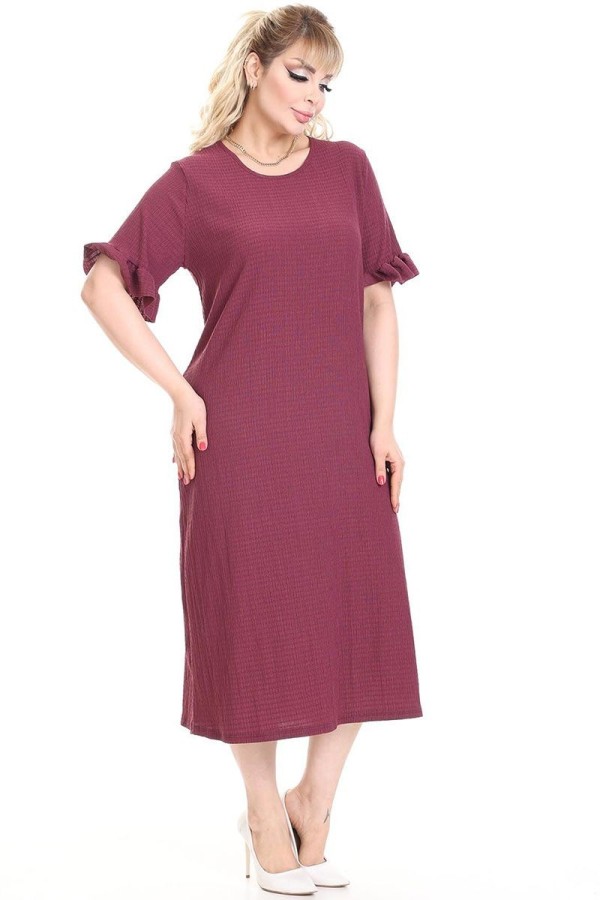 Bordo spalvos suknelė trumpomis rankovėmis